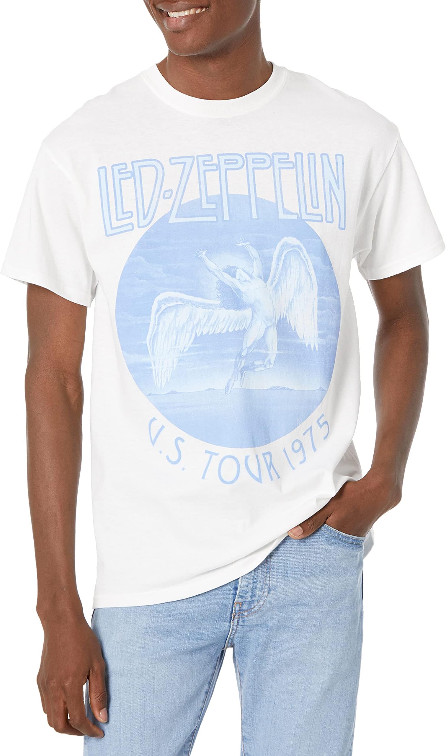 Mens Led Zeppelin Us Tour 1975 White T-Shirt