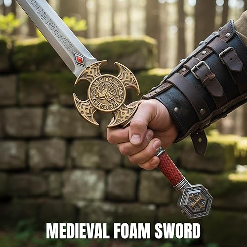 Miniatura 4 de Rite Edge Espada de espuma medieval de 35.5 pulgadas, espada templaria de caballeros para cosplay, LARP, Halloween y práctica, espadas de espuma de