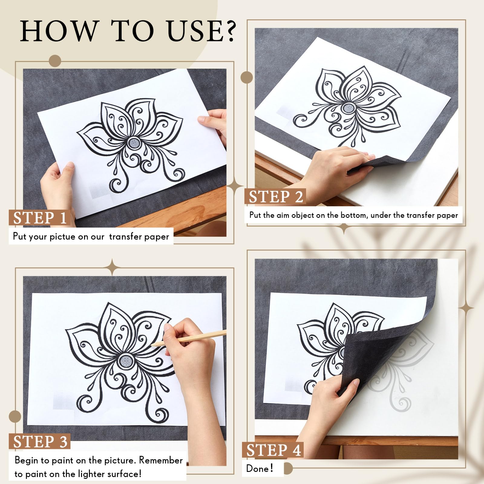 5 Blatt großes Kohlepapier zum Durchzeichnen von Graphit-Transferpapier, gewachstes Kohle-Transferpapier für Holz, Papier, Leinwand, Holzbearbeitungsmuster, Stoff, Skizzenzeichnen, Schwarz