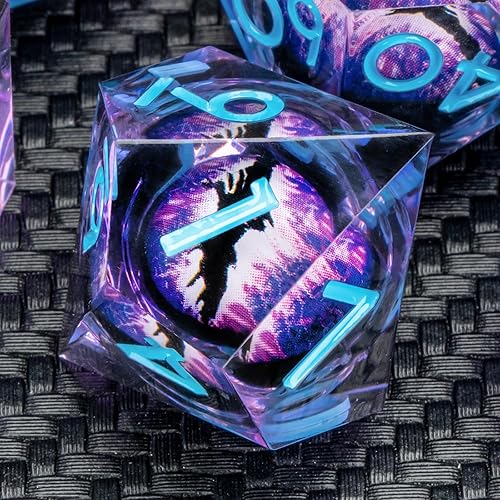 Miniatura 5 de KERWELLSI Sharp Edge - Juego de dados DND de resina con caja de regalo, 7 piezas de dados de ojo para observador central de flotador poliédrico,