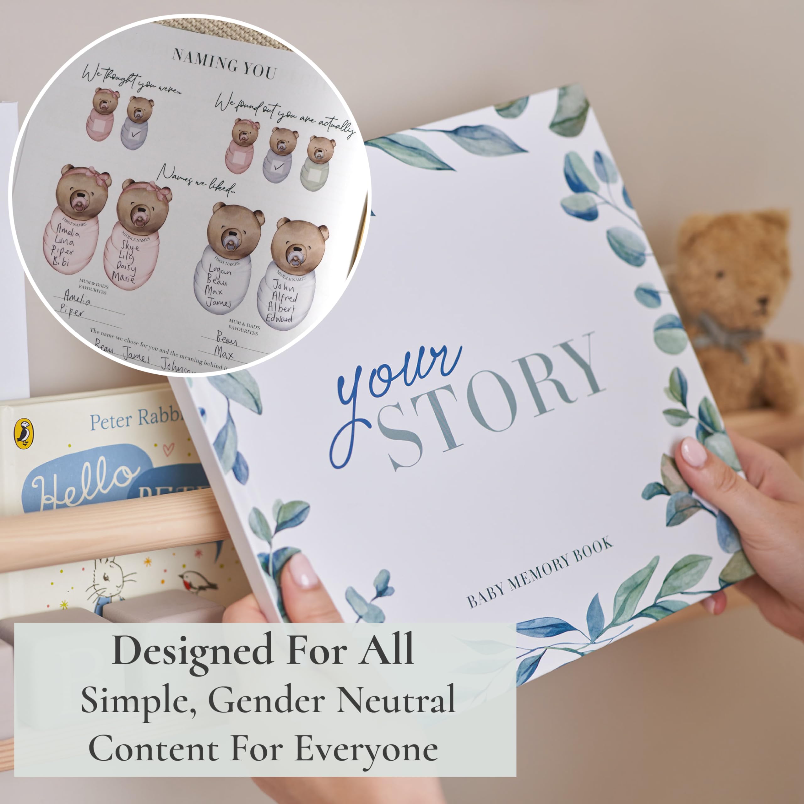 Libro dei ricordi per bambini, diario dei ricordi ad acquerello, per neonata o bambino, 136 pagine, album fotografico e ideale per baby shower e neonati