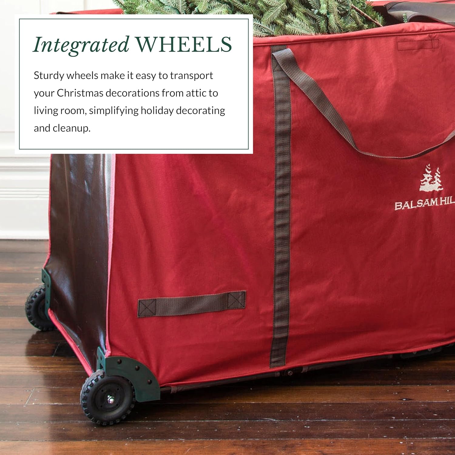 Balsam Hill Rolling Multi-Purpose Greenery Bag - Premium Christmas Tree Storage with Heavy-Duty Wheels and Compression System for Trees and Holiday Garland Protection