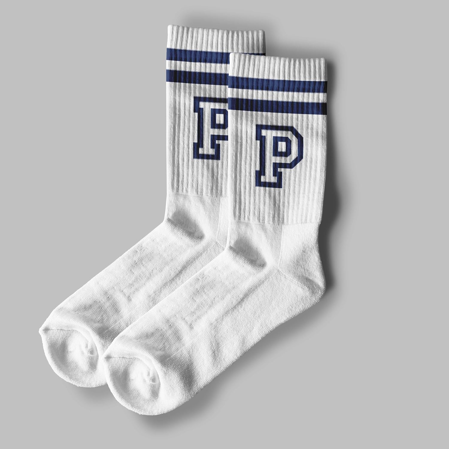 Striped Initial Socks with the Letter in Navy Blue, Socks for Adult, Teens, Men&Women Socks, Gifts for Friends, Family, etc. - Image 3