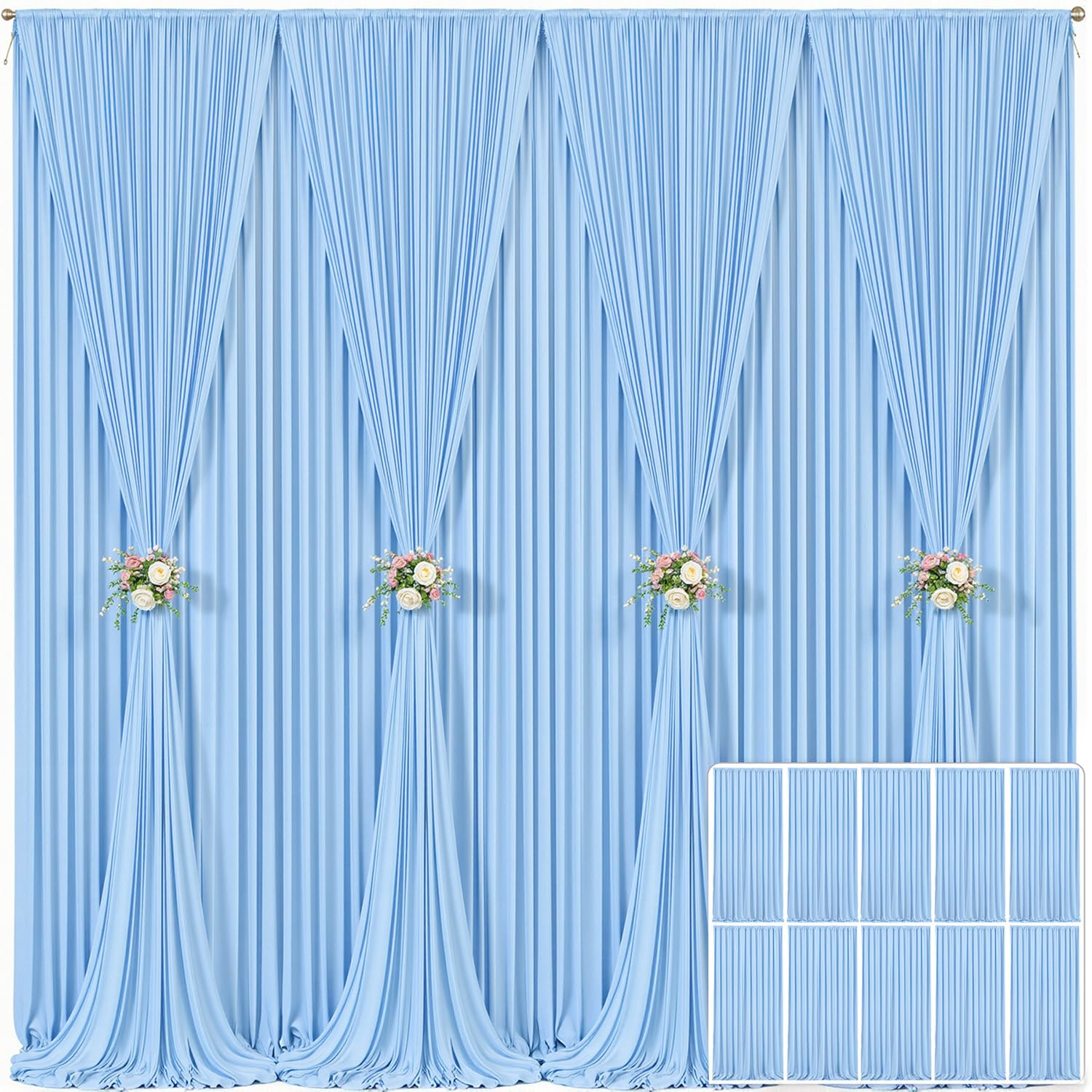 10 Panels Baby Blue Backdrop Curtain for Baby Shower Parties Wrinkle Free Light Blue Curtains Backdrop Drapes Fabric Decoration for Birthday Party