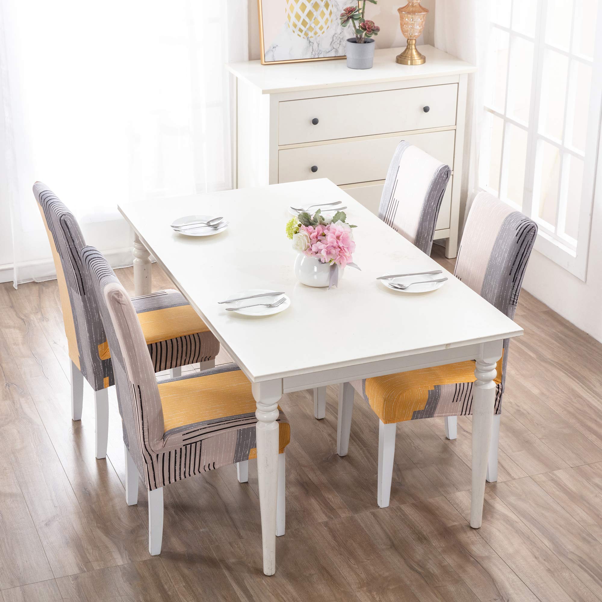 Coprisedie con Schienale 6 Pezzi/4 Pezzi,Coprisedia Elasticizzato,Universale Lavabile Coprisedia Elastico con Schienale per Sala da Pranzo,Hotel,Ristorante (Grigio&Arancio, 6 Pezzi)