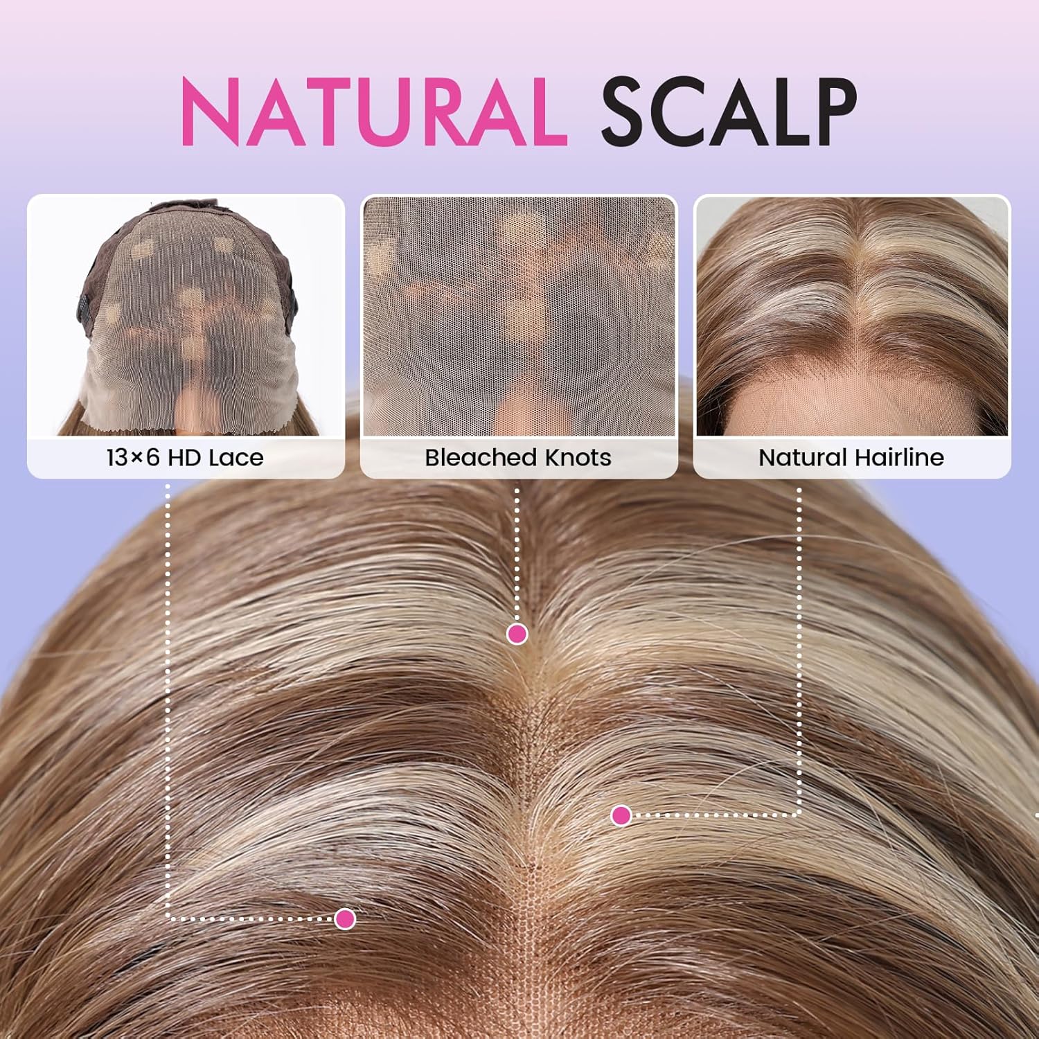 testar 13×6 Lace Front Wig Long Brown Wavy Wigs for White Women Middle Part Brown Mixed Blonde Water Wave Synthetic Heat Resistant Fibre Wig for Daily Use 26 IN