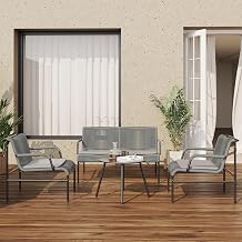 East Oak 4 Piece Patio Furniture Set, Outdoor Furniture with PE Wicker Rattan Chairs and Coffee Table, Modern Patio Conversation Set with Soft Pad for Garden, Backyard and Porch, Misty Grey