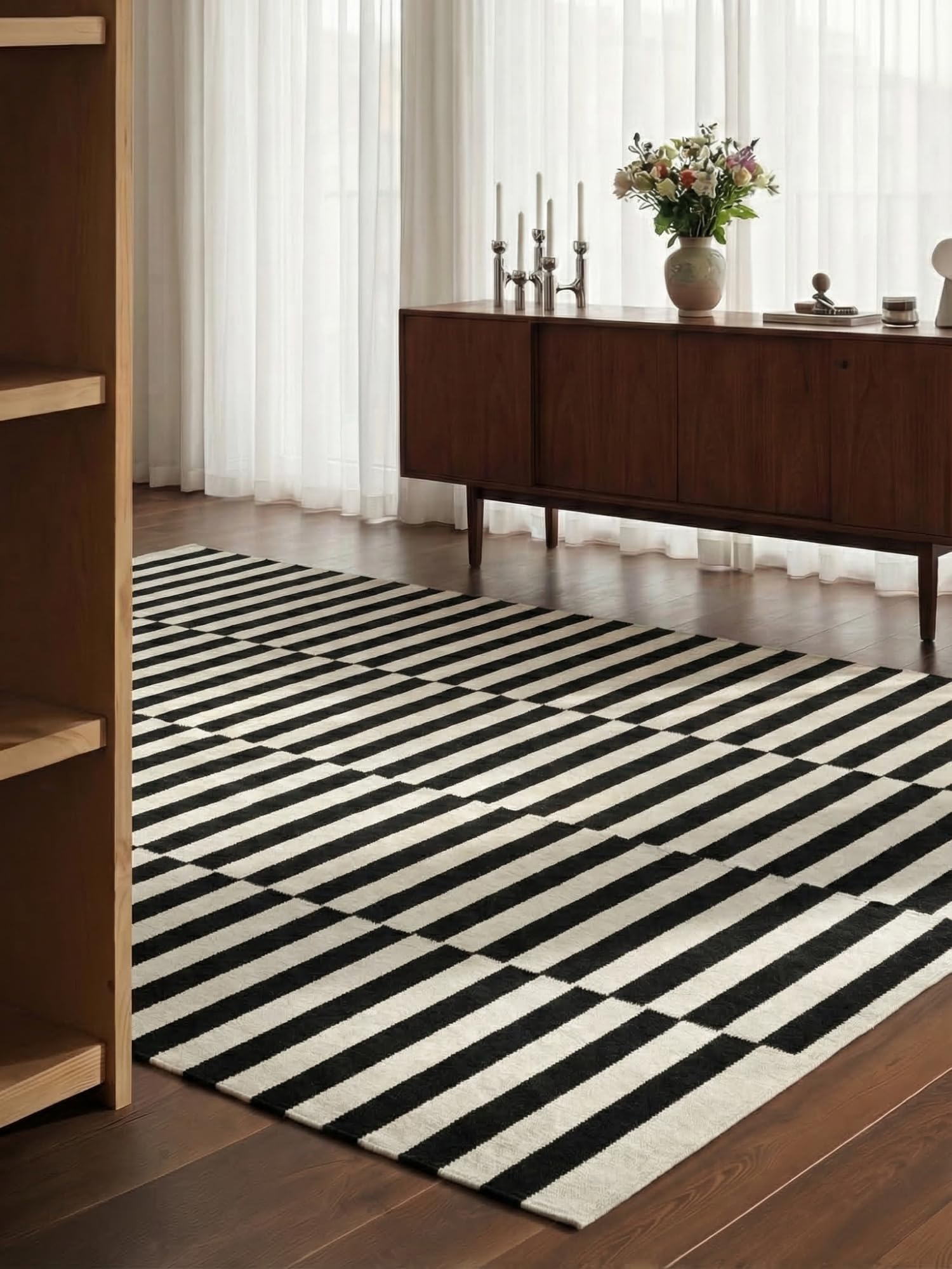Hanse Home Wollteppich Vika - Natur Wohnzimmerteppich - Handgewebt & Natürlich - Streifen Design Wolle Modern für Wohnzimmer, Schlafzimmer, Esszimmer, Flur - Schwarz Natur Weiß, 200x300cm