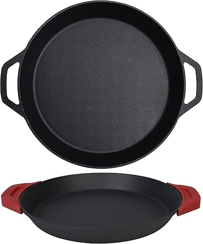Crucible Cookware Sartén de hierro fundido Sartenes de 15.75 pulgadas (15.7 in) con mango de doble bucle, sartén para paella + fundas de soporte de