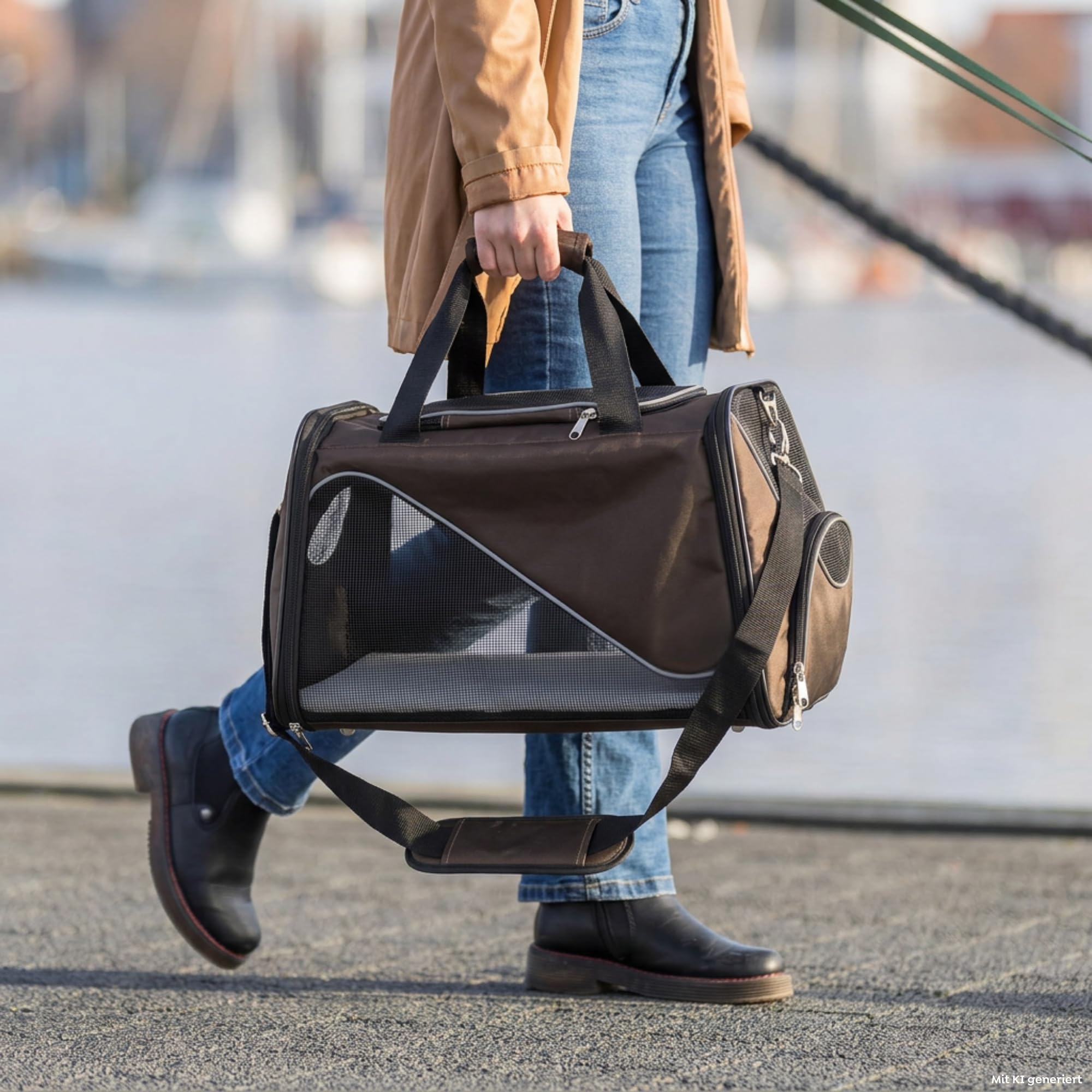 TRIXIE Hunde-Tasche Joe - Öffnungen vorne und oben - abnehmbarer Schulterriemen - integrierter Kurzleine - gepolsterte Bodenplatte - reflektierende Elemente - 28 × 28 × 47 cm - bis 10 kg - 28847