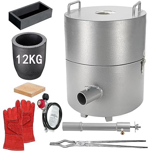 AMCJJ 12KG Hinge Flip Top Propane Melting Furnace Metal Smelting Machine with High Capacity, Melting Aluminum, Silver, and Copper Alloys, Easy-to-Use Foundry Kiln for Beginners and Professionals
