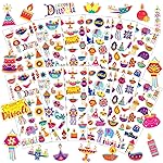 UPINS Happy Diwali Stickers, Foam 3D Puffy Stickers Assorted Lanterns Peacocks Elephants Diwali Sticker Bulk for Diwali Party Favors Scrapbooking Crafts Rewards(12 Sheets)