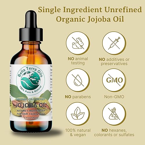 Miniatura 3 de Aceite de jojoba dorada: 1 galón, no comedogénico con vitamina E y ácidos grasos naturales para cabello y piel. Bella Terra Oils