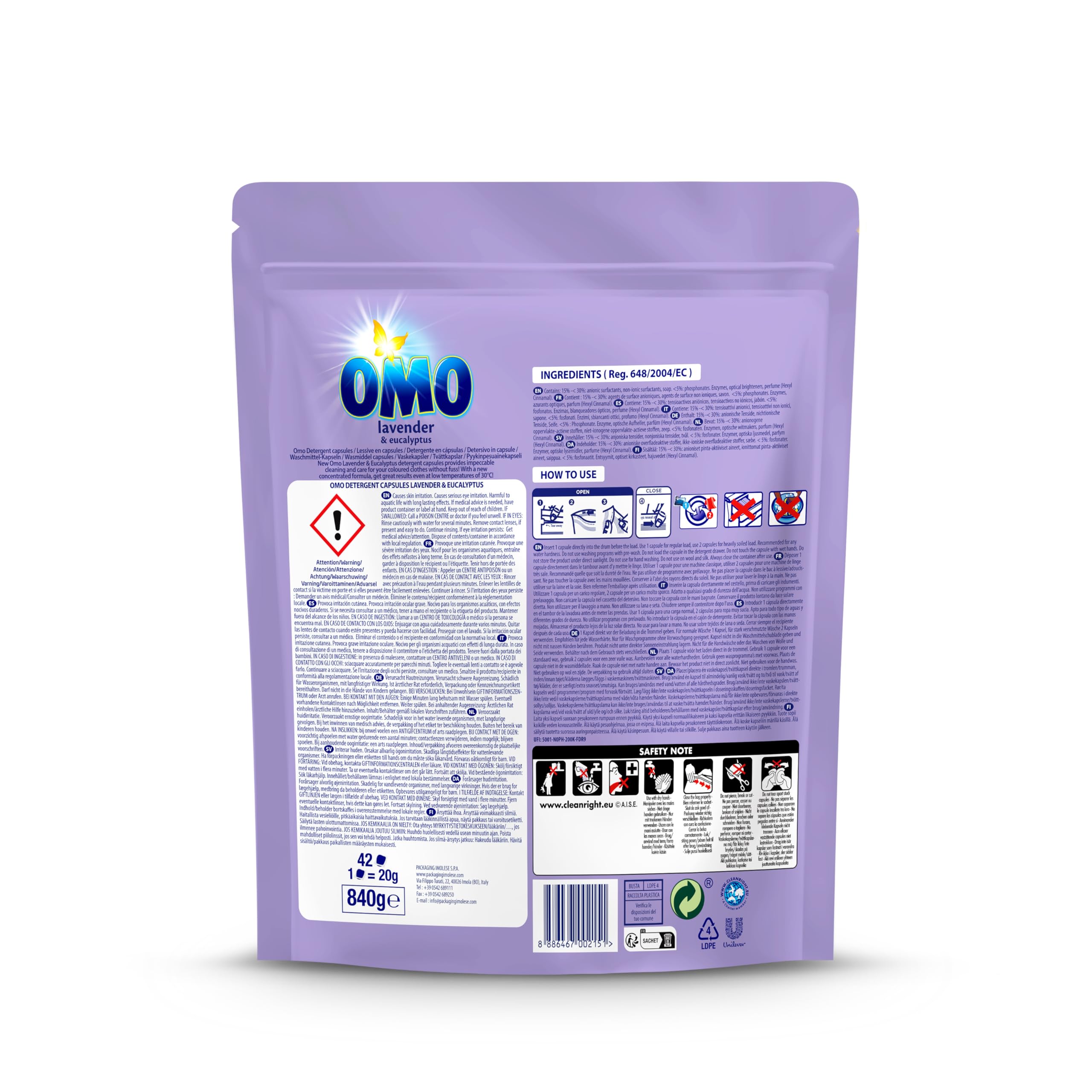 OMO Cápsulas Detergente Lavanda & Eucalipto | Pack Ahorro | 42 Capsulas
