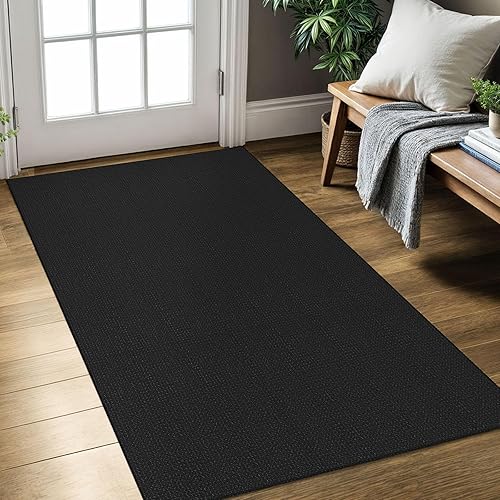 KOZYFLY Rugs for Entryway 3x5 ft Washable Area Rug Non Slip Rubber Backed Entry Rug Woven Indoor Door Mat Cotton Kitchen Rugs Floor Carpet for Entryway, Foyer, Backdoor, Black/Dark Grey