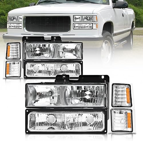 AS Conjunto de faros delanteros para Chevy Silverado 1994 1995 1995 1996 1997 1998 Chevy Silverado  94 95 96 97 98 TahoeSuburbanC10 carcasa