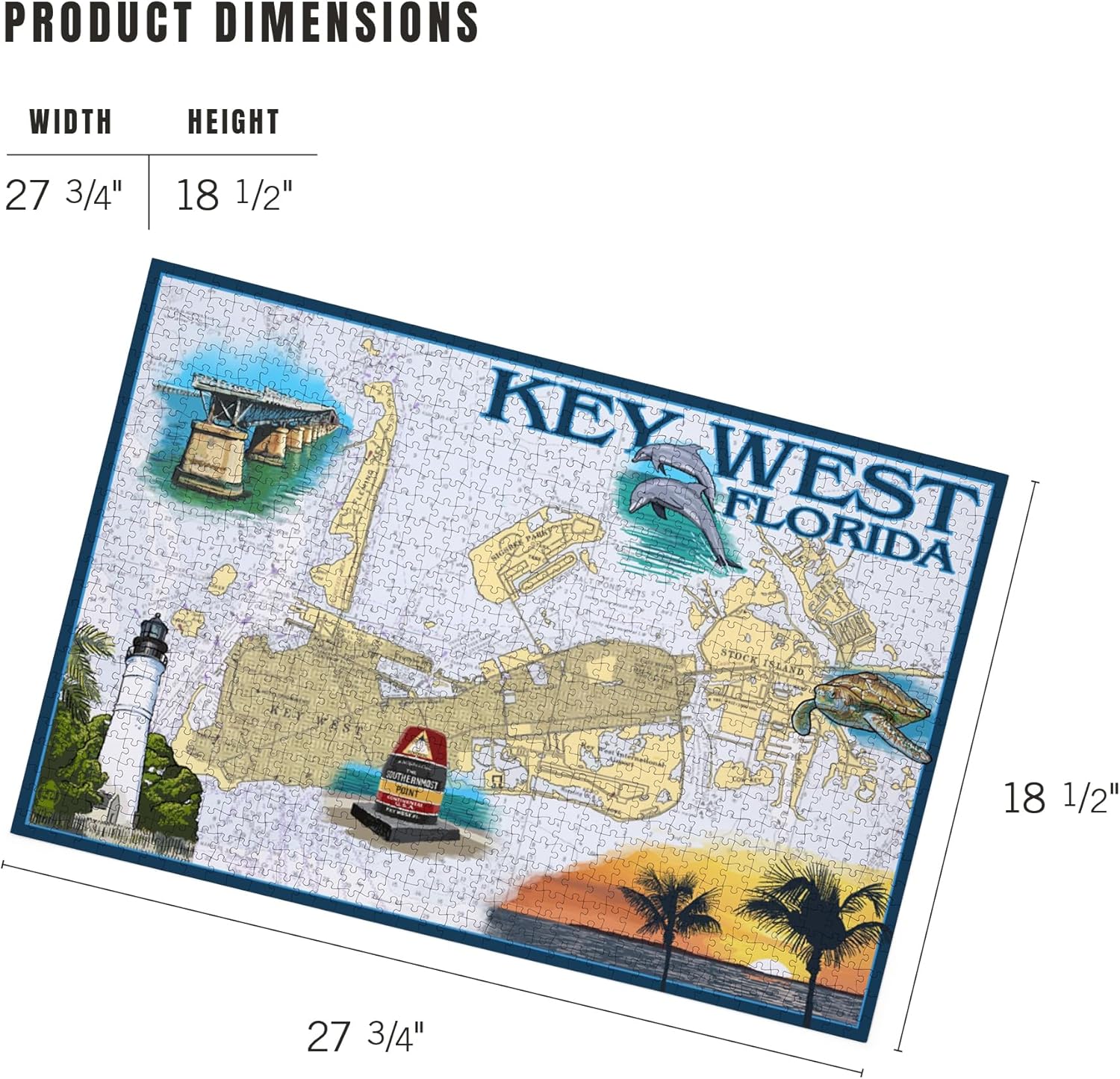 Lantern Press Key West, Florida, Nautical Chart 1000 Piece Jigsaw Puzzle for Adults, Made in USA with Reference Poster