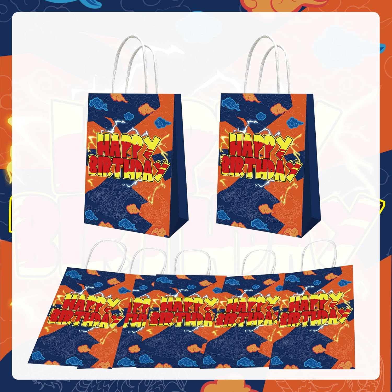 12 Pcs Anime Yellow Paper Bags Party Favors Bags With Handle Cartoons Yellow Birthday Party Decorations,Double Sided Printed ,Kraft Candy Treat Goodie Bag For Birthday Baby Shower Decorations Supplies - Image 3