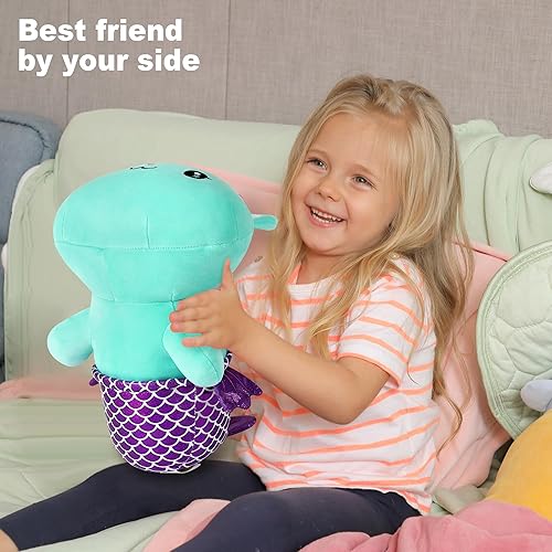 Miniatura 6 de Onsoyours Lindo gatito sirena de peluche de gatito, suave almohada de felpa de gato sirena para niños (sirena de gato azul, 12 pulgadas)