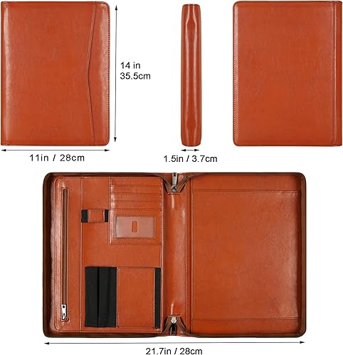 Miniatura 2 de Cartera de cuero para hombres, cartera de negocios con cremallera, folio de cuero vegano con soporte para bloc de escritura A4, organizador de