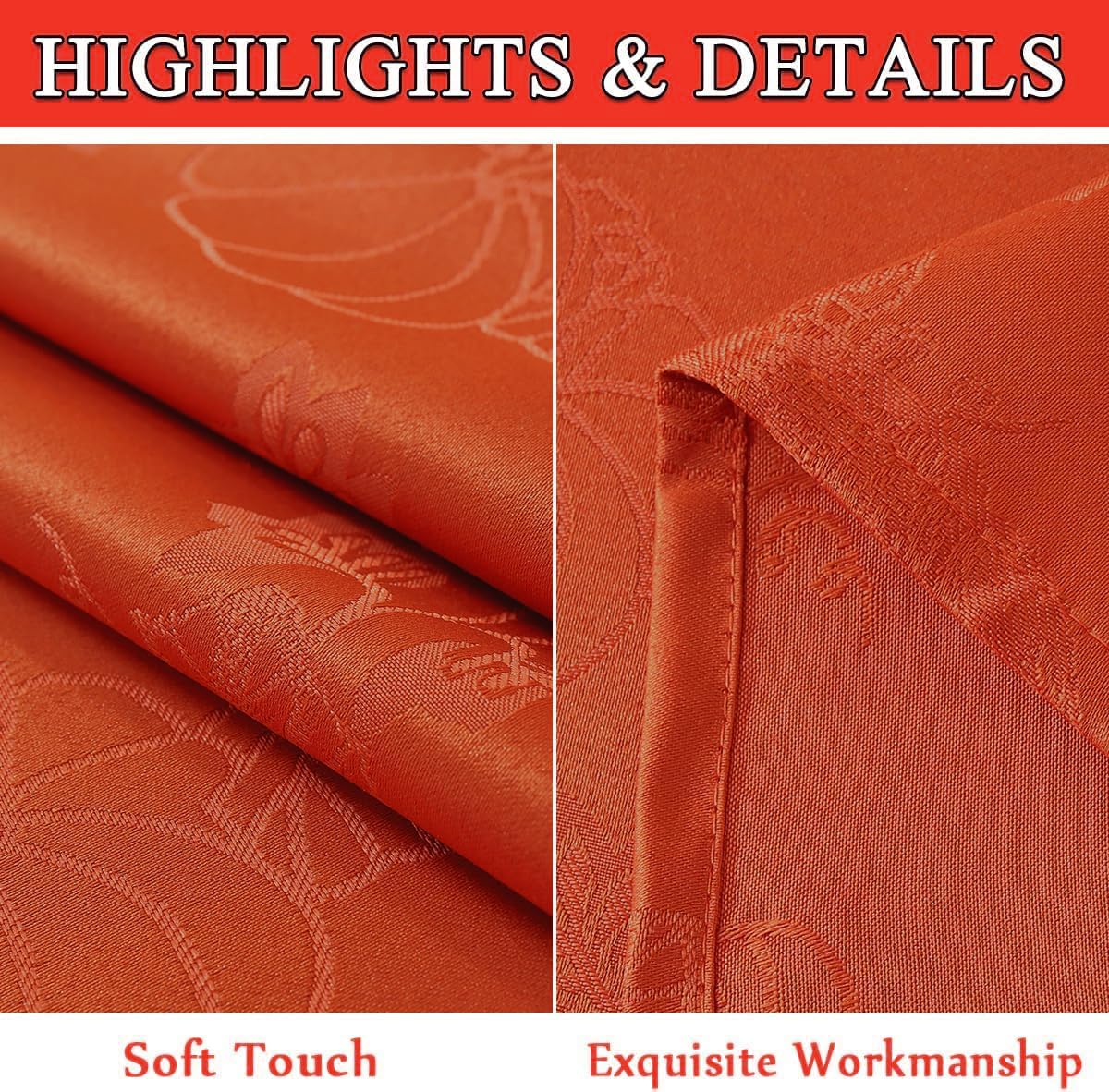 SASTYBALE Thanksgiving Tablecloths for Rectangle Tables Jacquard Fall Table Cloth with Pumpkins and Vines Stain Resistant Table Cover for Autumn Harvest, Dining, Party Decor (60 x 120 Inch, Red Rust)