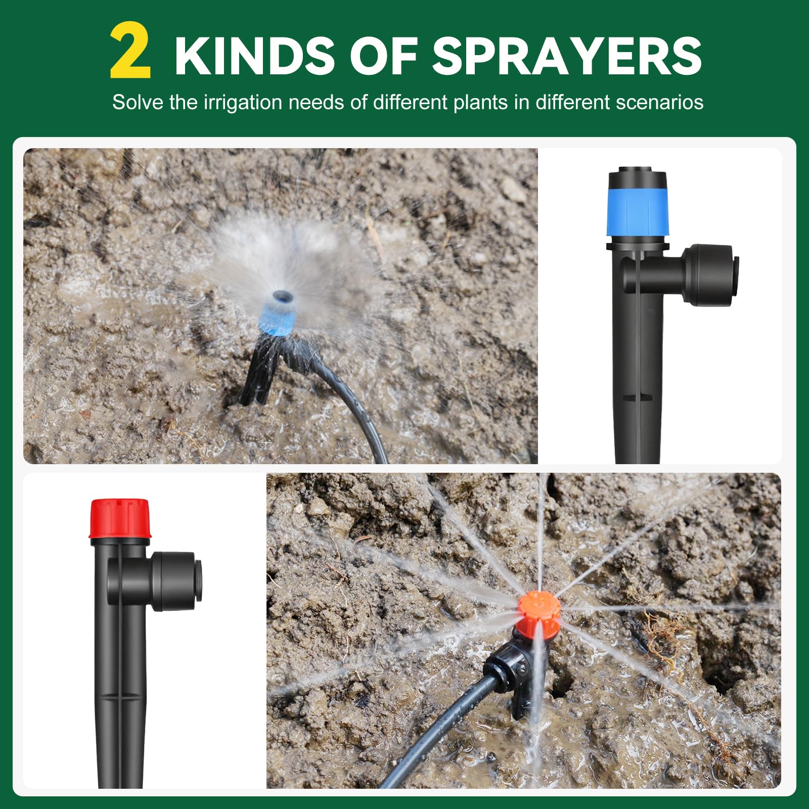 Kit sistema di irrigazione a goccia per giardino (tubo principale da 4,6 m + tubo da 1,9 m da 1/4")