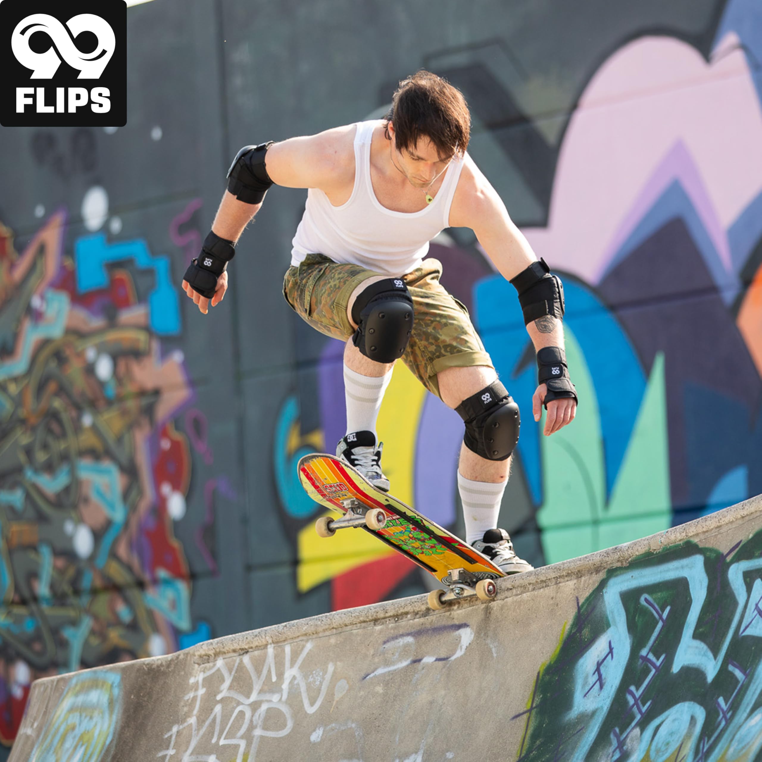 99FLIPS Inliner Schoner Erwachsene mit GS [6er Set] DIVE - L in Schwarz - Schoner Inliner Damen schützer erwachsene - Knieschoner Kinder 12 Jahre protektoren Skateboard