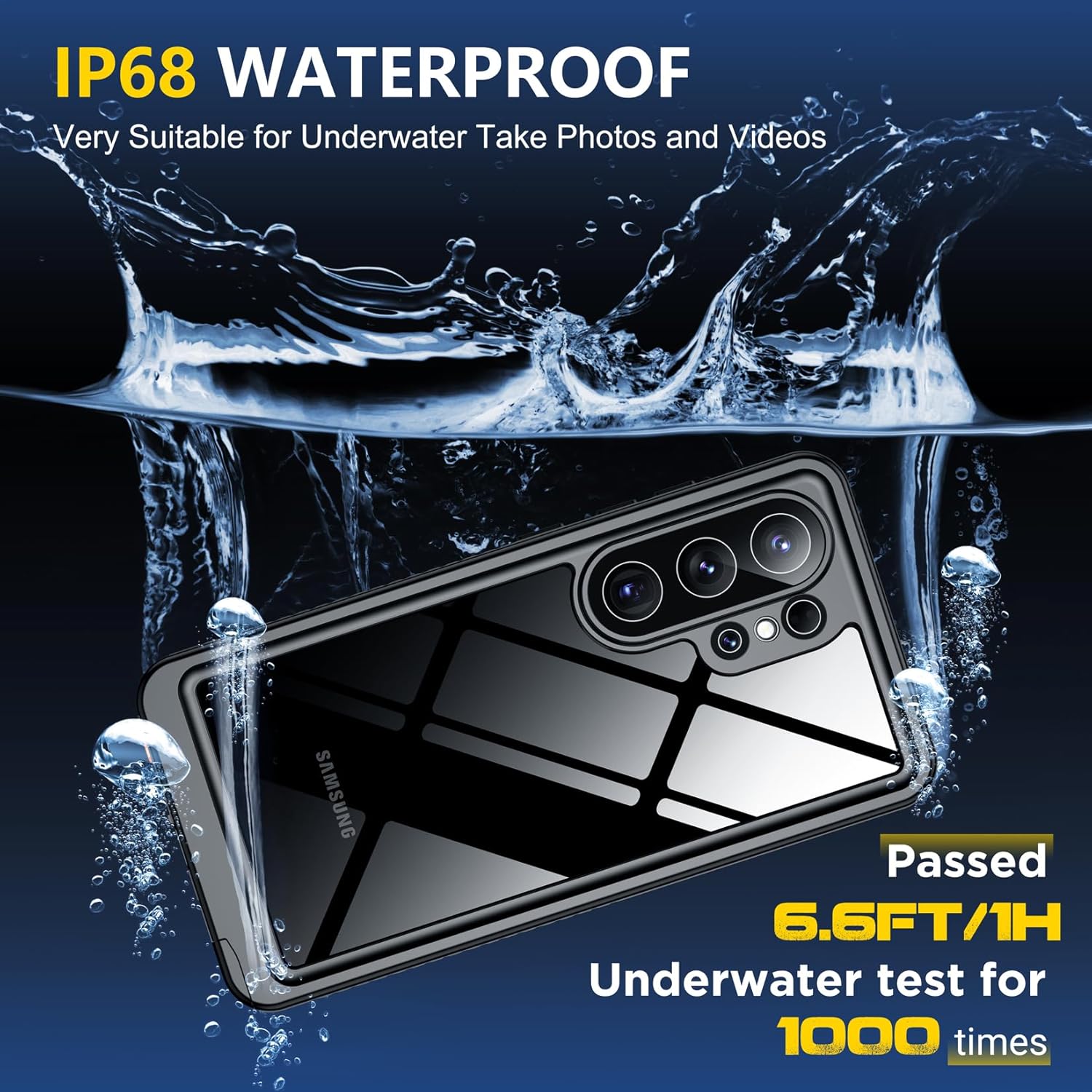 SPIDERCASE Designed for Samsung Galaxy S26 Ultra Case Waterproof,Built-in Screen & Camera Lens Protector[IP68 Underwater] [Military Grade Shockproof] Full Body Protection Phone Case,Black/Clear