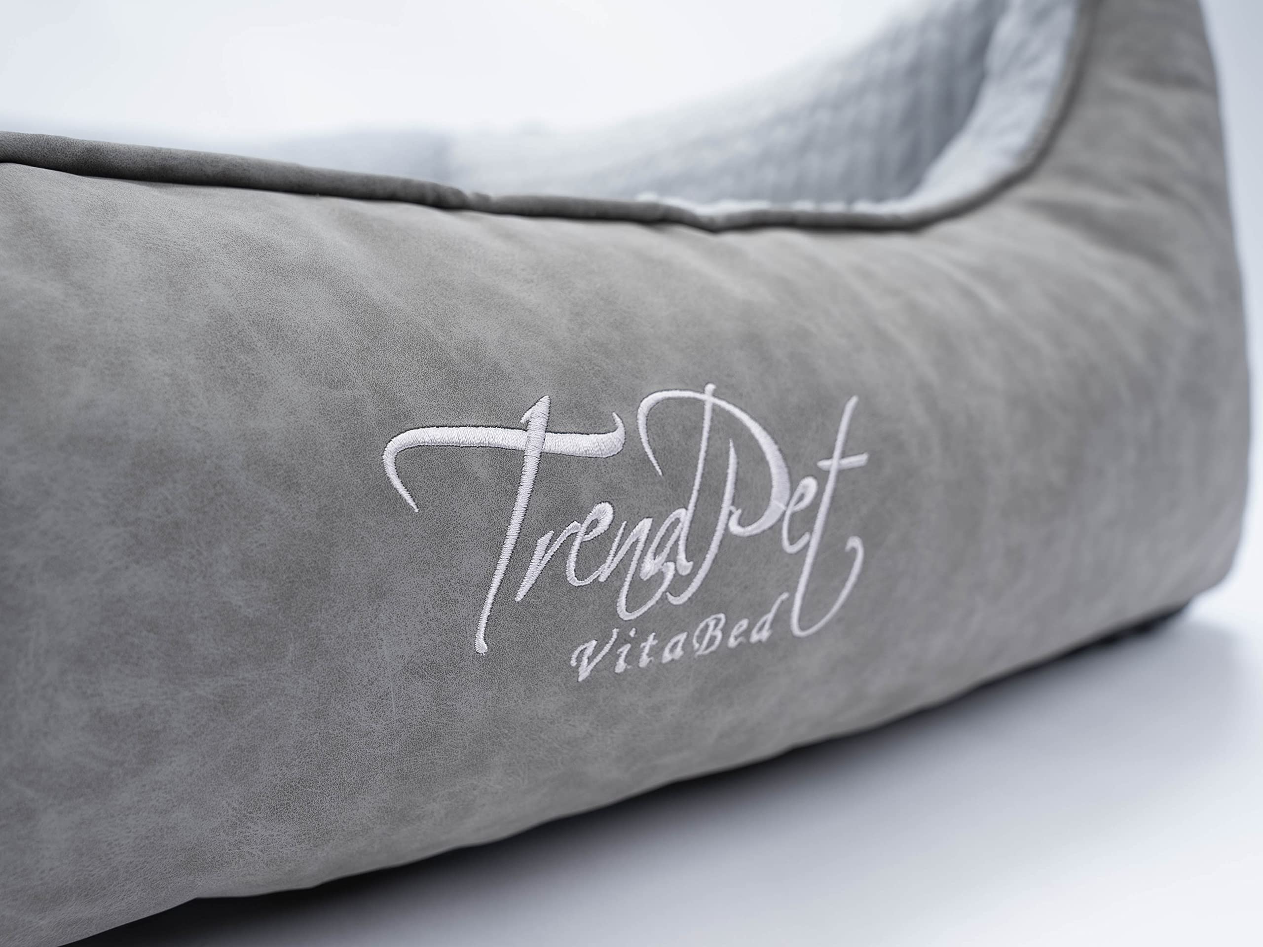 TrendPet VitaBed Style - Orthopädisches Hundebett, außen Kunstleder innen flauschig (100x90cm, Grau)