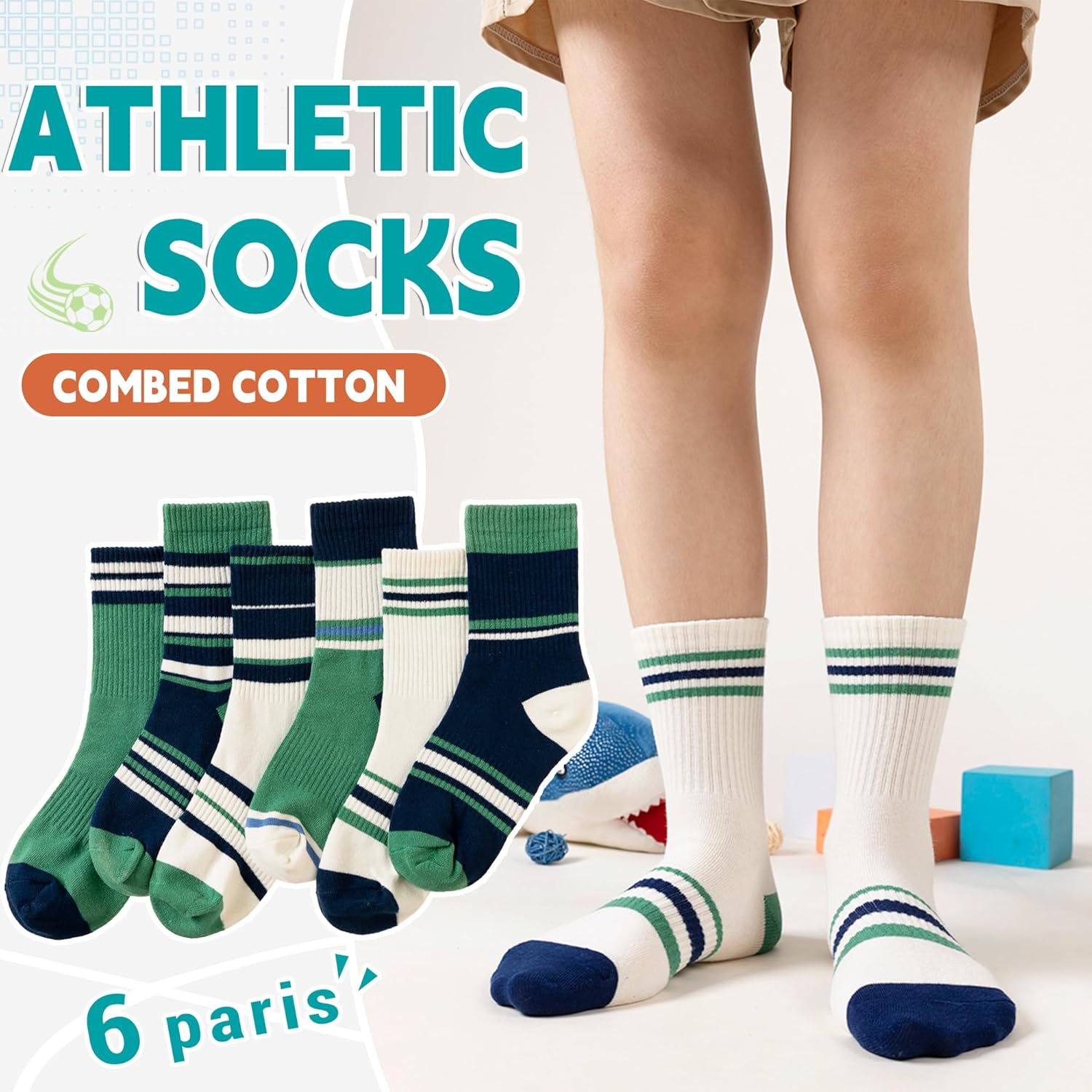 Eyean Kids Boys Athletic Socks Basketball Sport Cotton Breathable Crew Youth Casual Socks 6 Pairs - Image 3