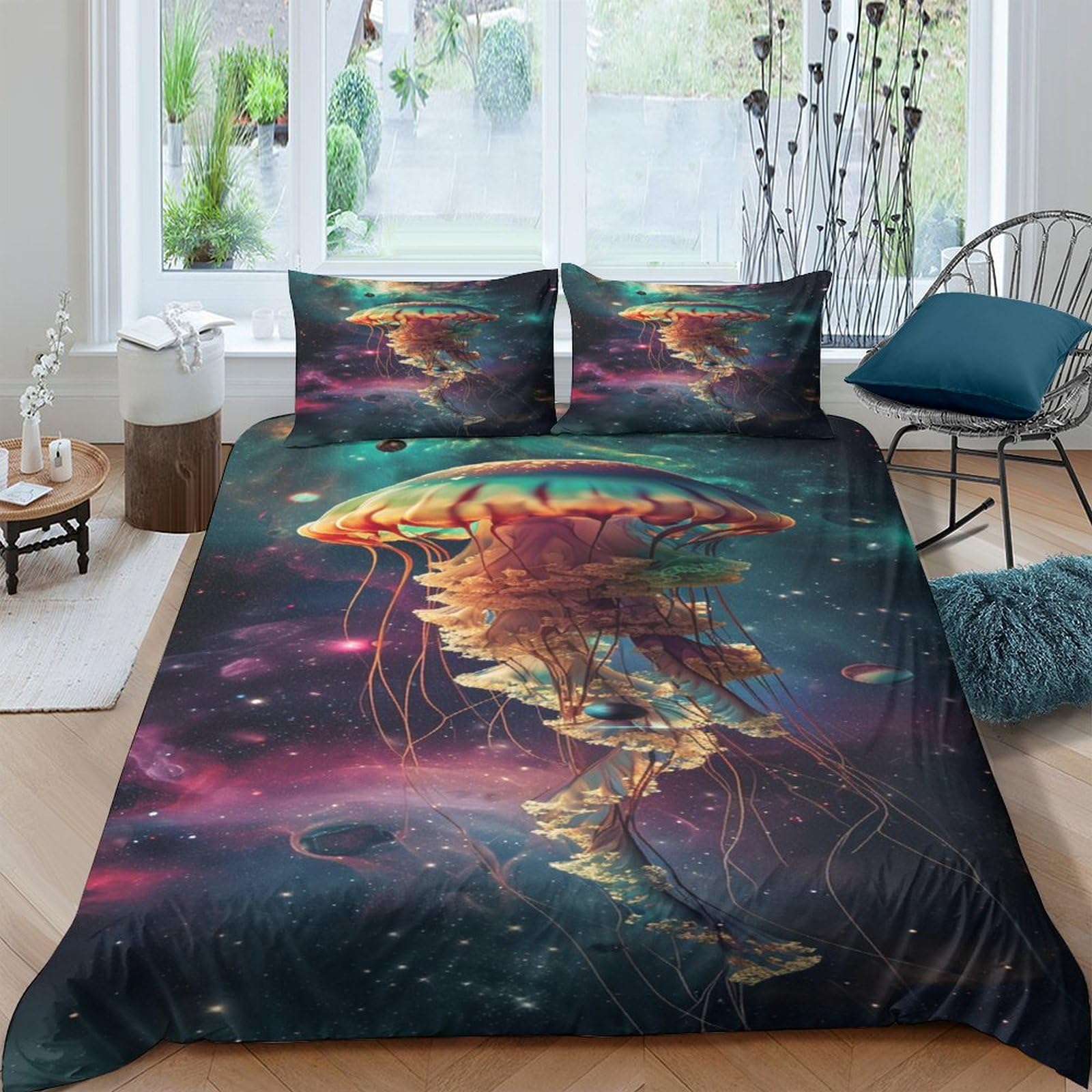Parure de lit méduses 200x200 cm avec housse de couette en microfibre 3D