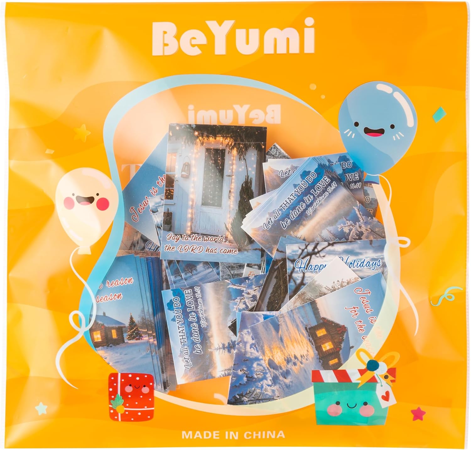 BeYumi Winter Religious Prayer Cards - 200Pcs Winter Christmas Pocket Wallet Cards Bulk with Bible Verses Inspirational Words Faith Greeting Cards for Gifts Party Sunday School Church Holiday Decor - Image 6