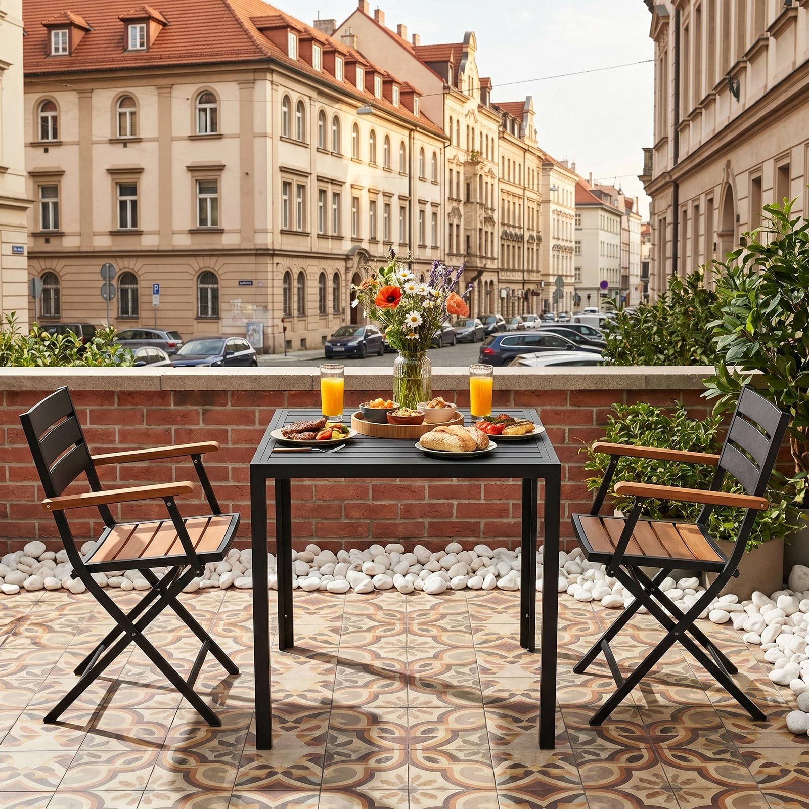 LIFERUN Tavolo da Giardino in Alluminio, 75x75 cm Quadrato da Esterno | Resistente Alle Intemperie, Facile da montare, per Balcone Terrazze, Nero, Ampio Pannello 4,6 cm