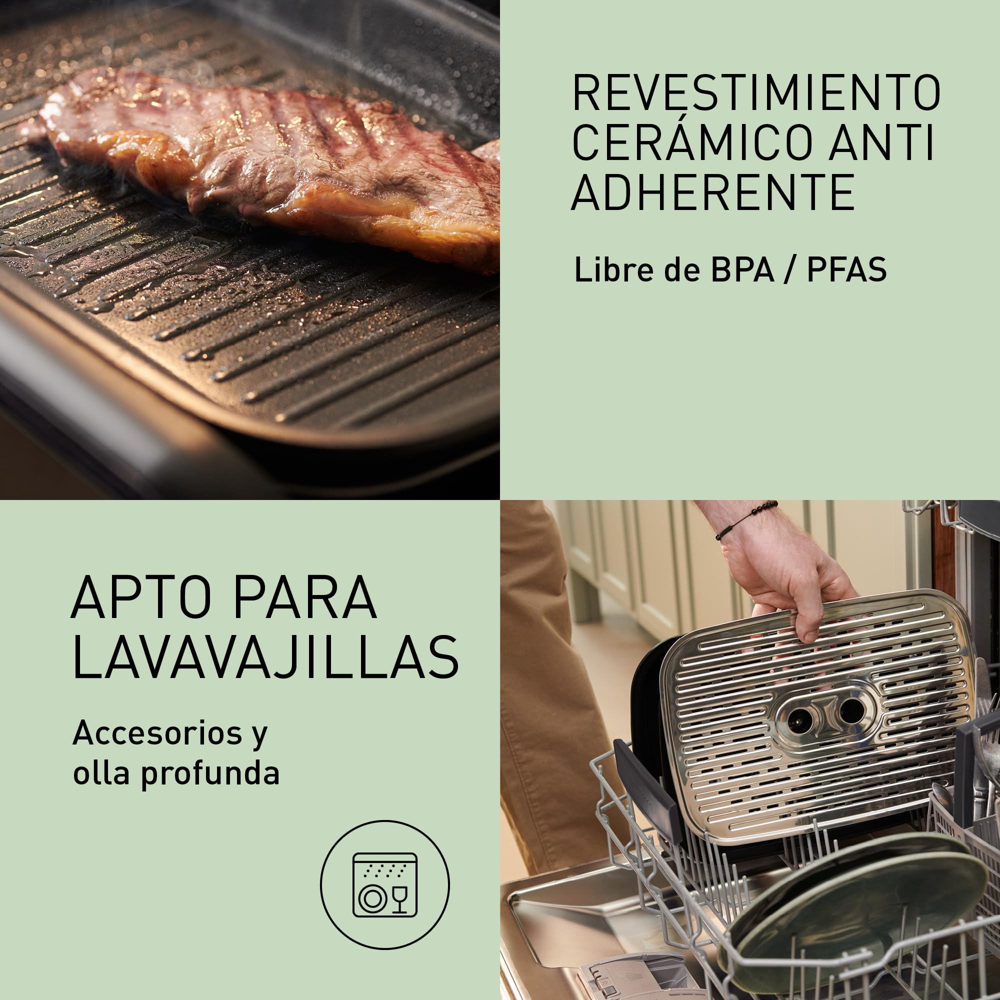 Panasonic NF-GM600 Multi Cooker 6 en 1, Grill Electrico, Freír, Cocción Lenta, BBQ, Vapor, Saltear, 1400W, 40–250°C, 9 Modos Automáticos, Extractor de Humo, Bandejas aptas para lavavajillas