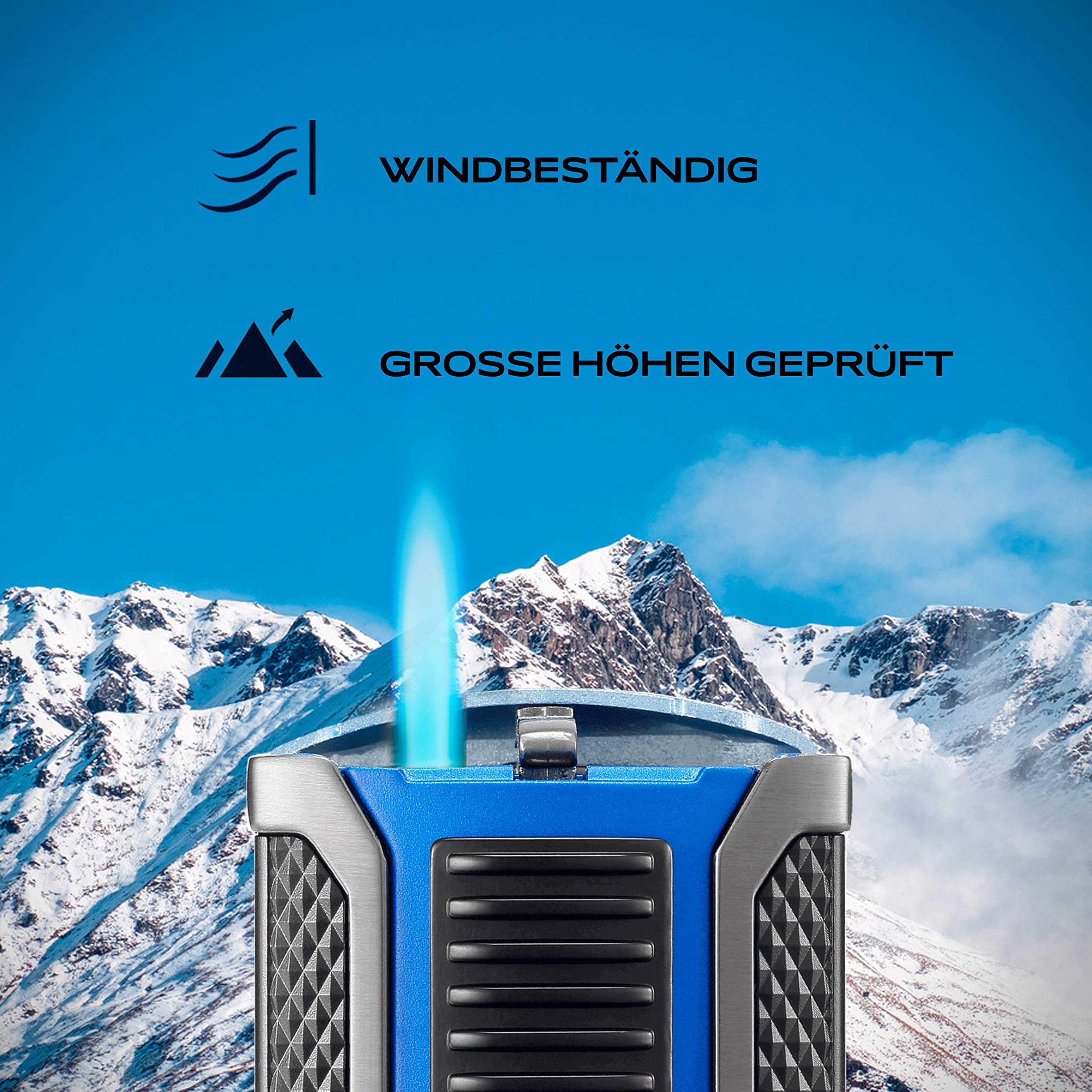Colibri Apex Sturmfeuerzeug - Windbeständig - Extragroße Einstellrad - Jet Feuerzeug Mit Einzel Jetflamme - Mit Gas Nachfüllbar (Nicht Im Lieferumfang Enthalten) - Schöne Elegante Geschenkbox Blau