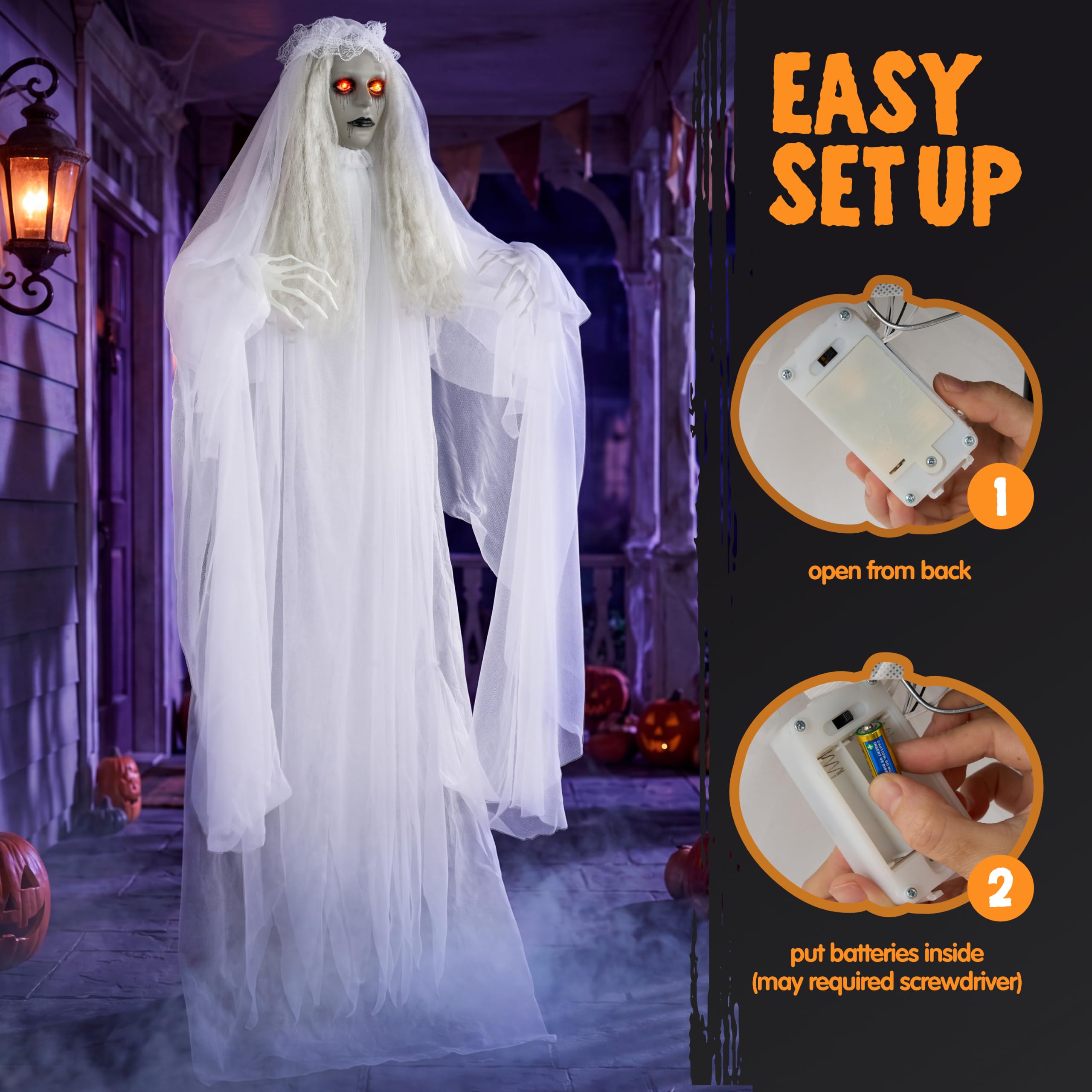JOYIN Dekoracje na Halloween, dekoracja na zewnątrz, naturalna wielkość, dekoracja panny młodej, aktywna dźwięk, dekoracja na imprezę halloweenową z przerażającym dźwiękiem, straszne rekwizyty do