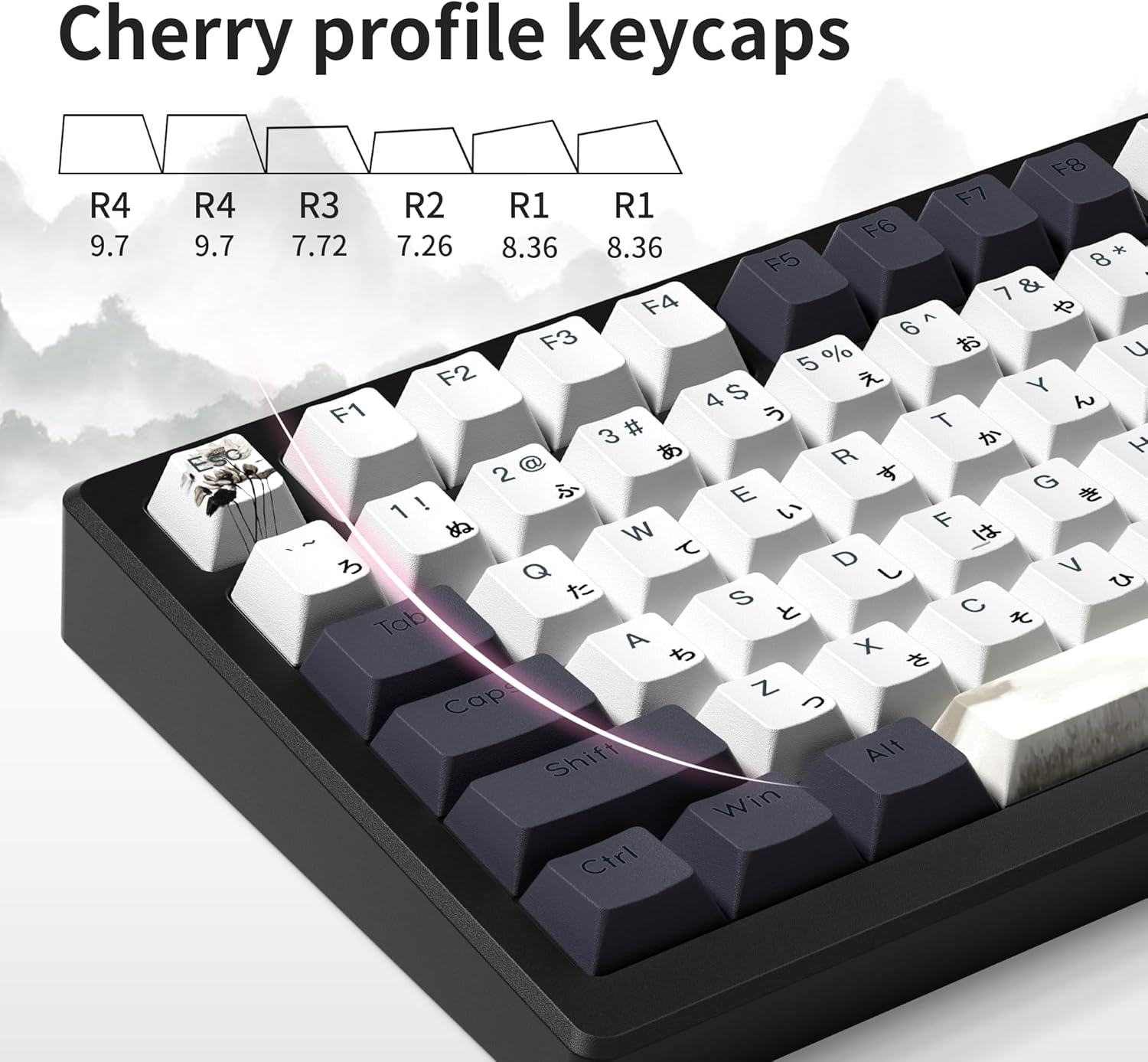 XVX Shine Through Keycaps, Japanese Ink Lotus Keycap Set, DoubleShot PBT Key caps with Dye-Sublimation, Cherry Profile Keyboard Keycaps for Gateron Cherry MX Switches Mechanical Keyboards