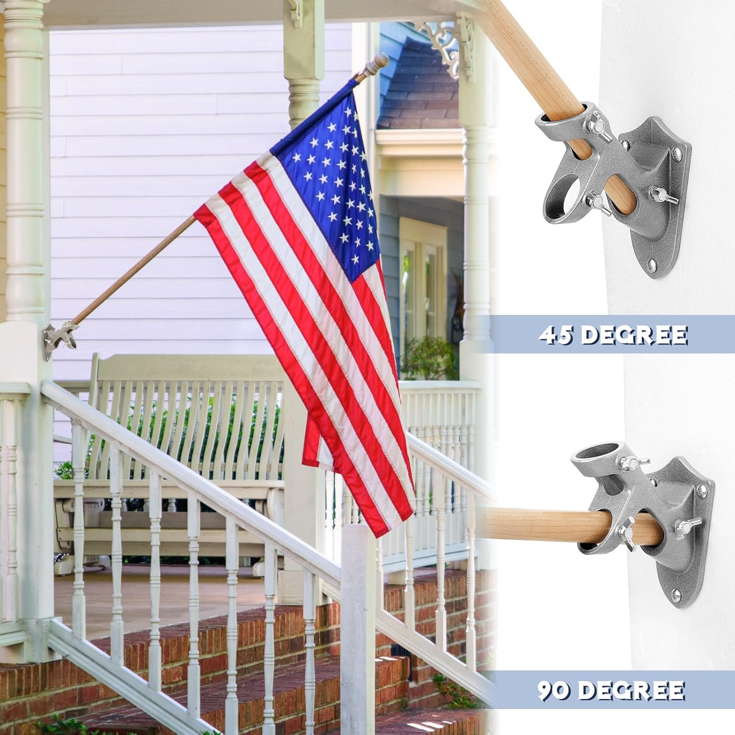 Jetec 4 Pcs Flag Holder Bracket - Heavy Duty House Flag Pole Holder - Aluminum Mount - Stainless Steel Hardware - Strong and Rust Proof - 1" Inner Diameter (Silver)