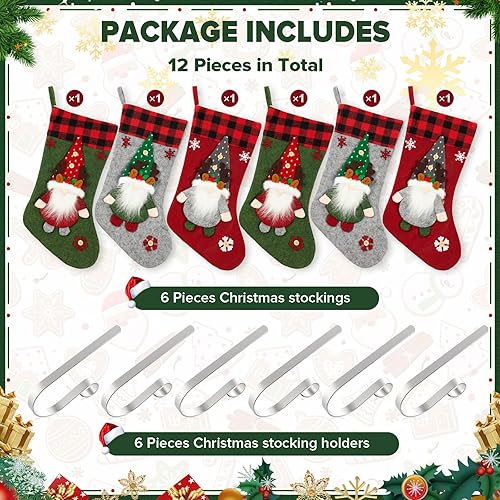 Miniatura 4 de Foaincore 6 calcetines de Navidad de 18 pulgadas con 6 soportes de calcetines de Navidad de aleación de zinc, soportes ajustables para chimenea para