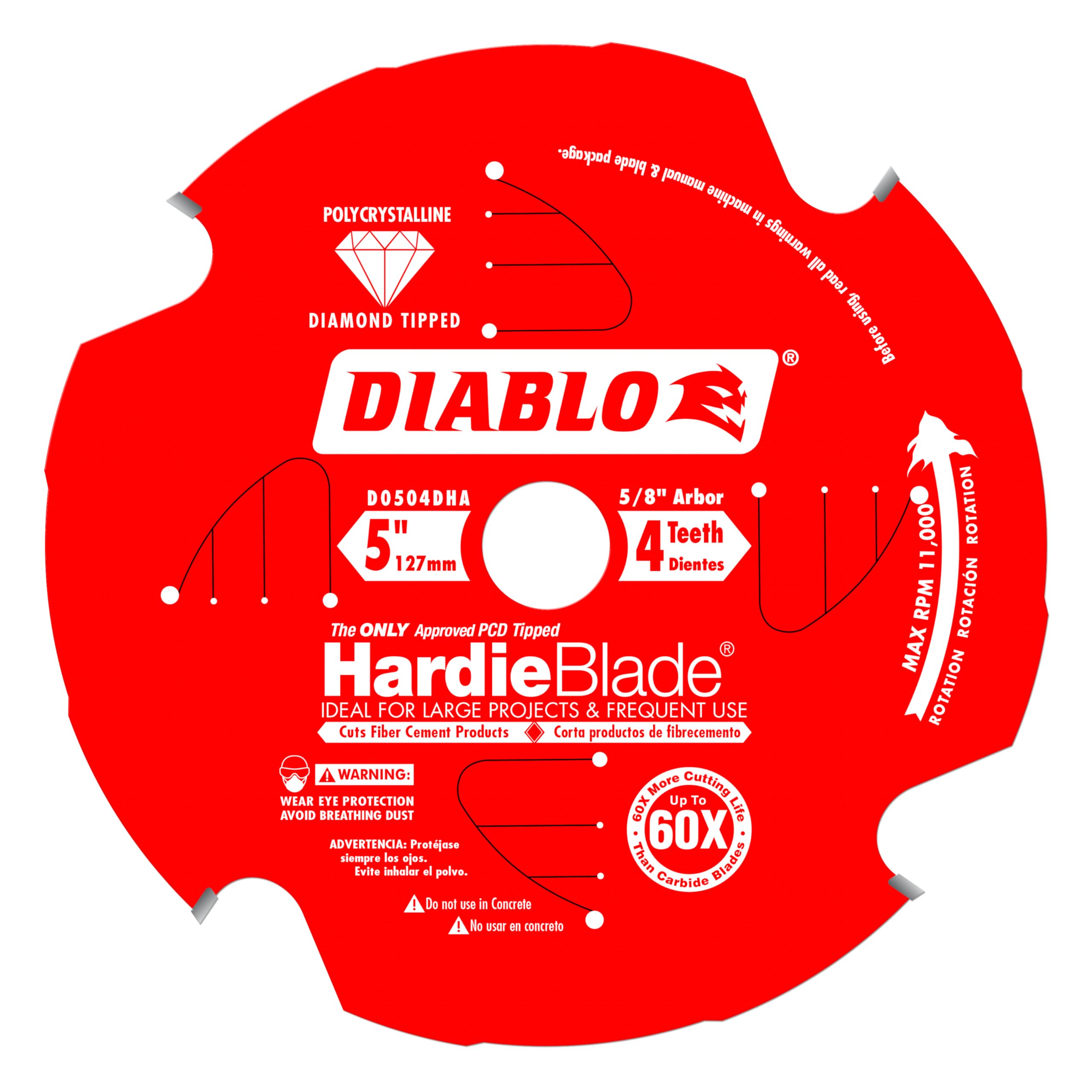 Diablo PCD Fiber Cement HardieBlade - 5" Diameter, 4 TCG Teeth, 5/8" Arbor