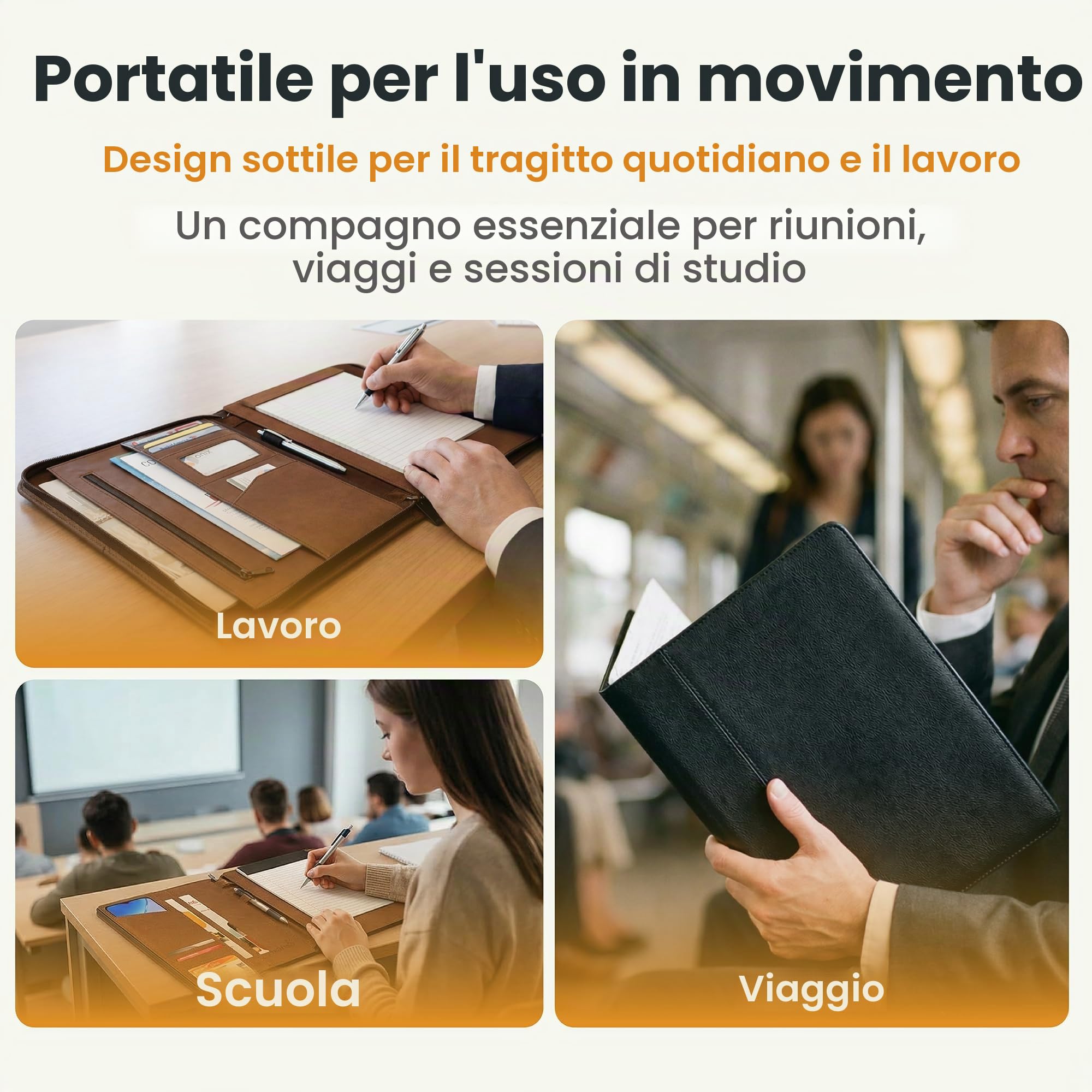 KHOMO Custodia universale Padfolio - Portfolio Organizer per Tablet da 8,5 fino a 11 pollici - PU Leather Notebook Pad Holder Cartella per iPad, Air, Pro e altri