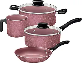 Jogo de Panelas Tramontina Linz em Aluminio com Revestimento Interno e Externo em Antiaderente Starflon Max Rosa 04 Peças