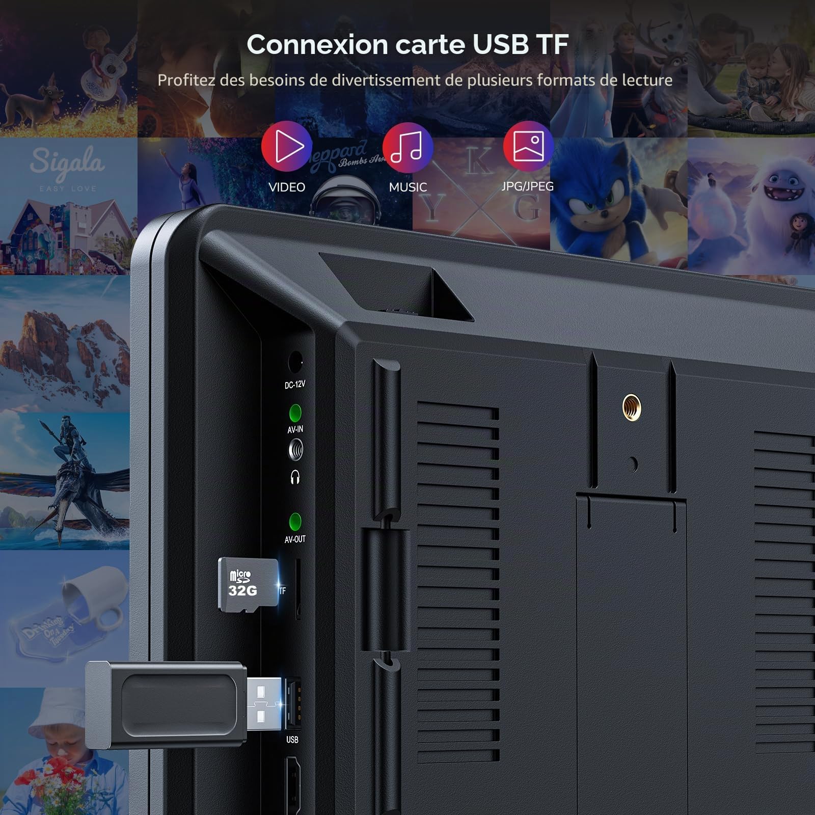 GOnavidio Lecteurs DVD de voiture doubles de 10,1" avec entrée HDMI, chargeur mural, 2 écouteurs, prise en charge de la région libre, dernière mémoire, entrée AV et sortie AV, carte USB/TF (2 lecteurs