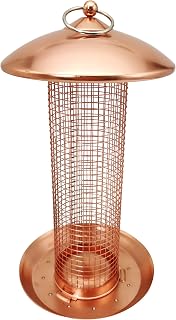 Dehner Natura Premium Wildvogel Futtersäule Chloe, Futterstation für Wildvögel, Futterstelle wetterfest / hängend, Ø 16 cm, Höhe 30 cm, Metall, kupfer