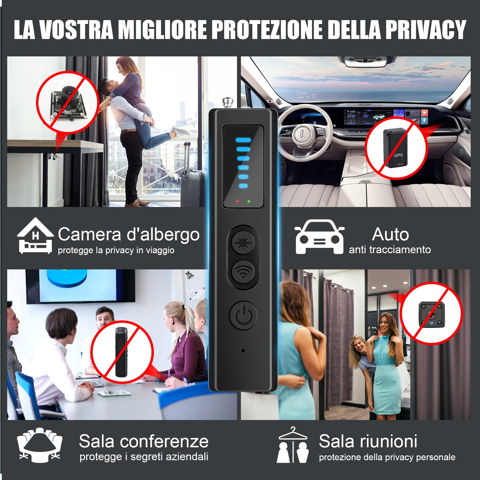 Rilevatore Microspie, Telecamere Nascoste Rilevatore, Rilevatore di Cimici e Microspie Rilevatore GPS di Dispositivi Nascosti, Rilevatore Trova Dispositivo di Ascolto per Hotel Casa Ufficio