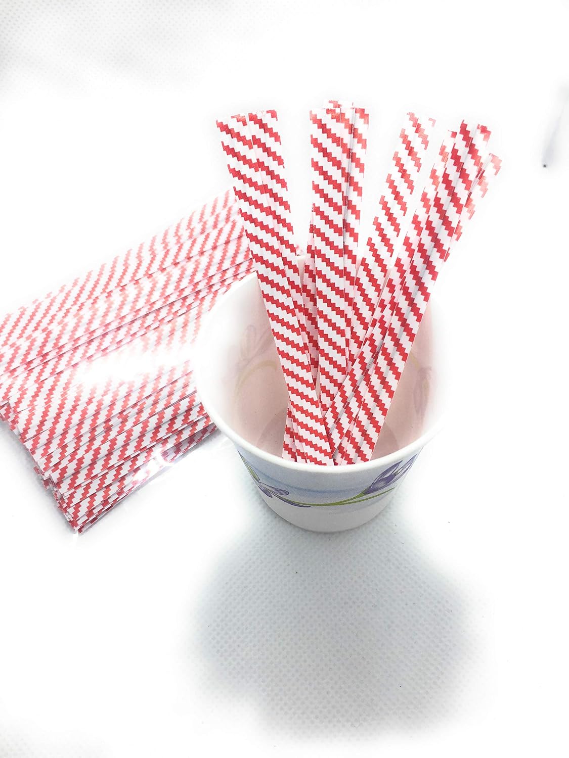 Weststone - 2000pcs Paper 4" x 1/4" (6mm) Twist Ties - Red Stripe for cellophane Bags, Candy Bags, Party Bags, Crafts, Presents, Stationery,