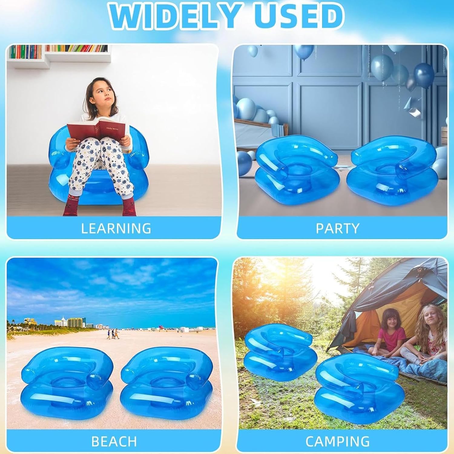 Inflatable Chair, Waterproof PVC Blow Up Chairs with 2 Air Vents, Portable Swimming Aider, Floating Seat for Boys Girls, Air Couches for Camping