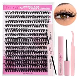 FADLASH DIY Lash Extension Kit Individual Lash Clusters with Lash Bond and Seal Clusters Lash Glue Remover and Eyelash Tweezers for Beginners (40D-0.07D, 8-16mm, Kit)