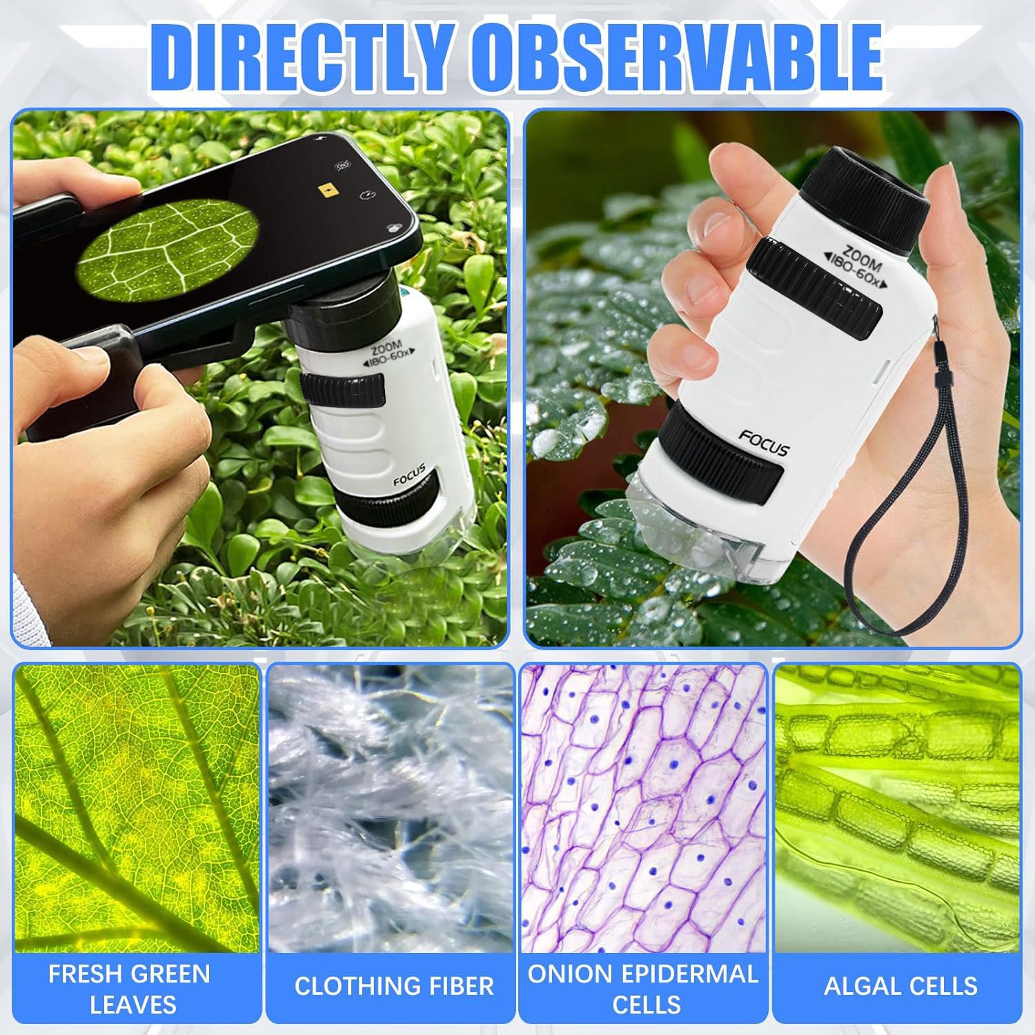 Mini Micro Espion Microscope De Poche Pour Enfants 60x-180X - Portable Avec 12 Lames Préparées - Mini Microscope Portatif Pour Étudiants Microscope Enfant Portable 60x-180x