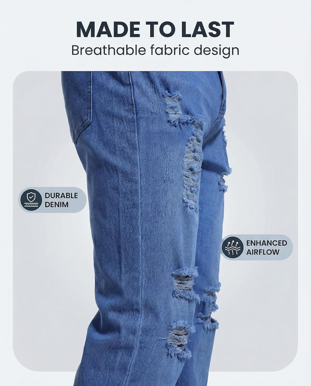 Boncun Men's Slim Fit Stretch Jeans – Comfort Flex Denim Destroyed Ripped Skinny Jeans Side Striped Denim Pants - Image 4